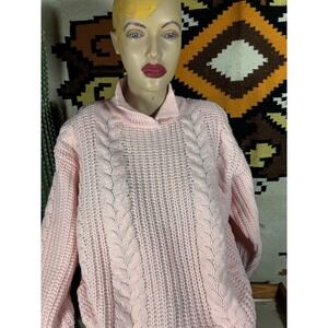 Gerard Works Sweater Womens M Pink Excellent Vintage Cable Knit Mock Neck